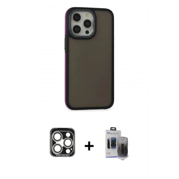 MARSİLYAN™- iPhone 15 Pro Max Kılıf Eksen Işık - Siyah Vanessa Magic Hayalet Cam + PVD Metal Kamera Lens - GS