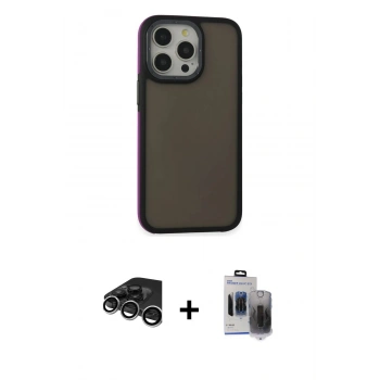 MARSİLYAN™- iPhone 15 Pro Max Kılıf Eksen Işık - Siyah Vanessa Magic Hayalet Cam + Raze Metal Kamera Lens - GS