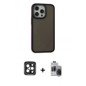MARSİLYAN™- iPhone 15 Pro Max Kılıf Eksen Işık - Siyah Vanessa Magic Hayalet Cam + PVD Metal Kamera Lens - SH