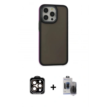 MARSİLYAN™- iPhone 15 Pro Max Kılıf Eksen Işık - Siyah Vanessa Magic Hayalet Cam + PVD Metal Kamera Lens - TU