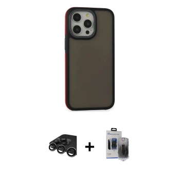 MARSİLYAN™- iPhone 15 Pro Max Kılıf Eksen Işık - Siyah Vanessa Magic Hayalet Cam + Raze Metal Kamera Lens - TMGI