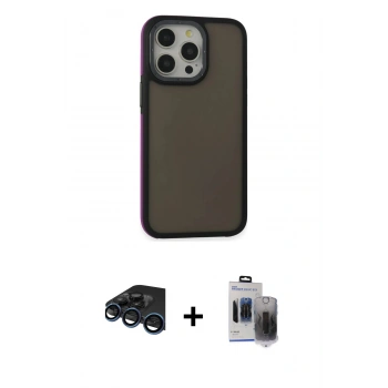 MARSİLYAN™- iPhone 15 Pro Max Kılıf Eksen Işık - Siyah Vanessa Magic Hayalet Cam + Raze Metal Kamera Lens - LT