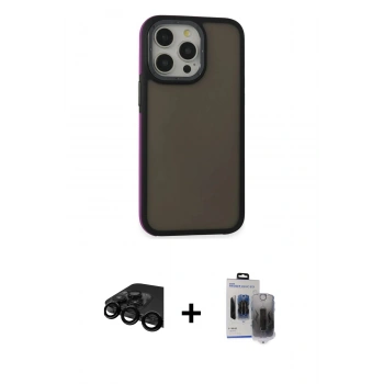 MARSİLYAN™- iPhone 15 Pro Max Kılıf Eksen Işık - Siyah Vanessa Magic Hayalet Cam + Raze Metal Kamera Lens - SH