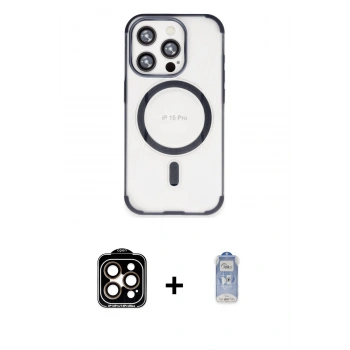 MARSİLYAN™- iPhone 15 Pro Max Kılıf Eksen Klasik Koleksiyonu - Siyah Joko Magic 5D Cam + PVD Metal Kamera Lens - TU
