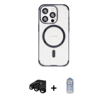 MARSİLYAN™- iPhone 15 Pro Max Kılıf Eksen Klasik Koleksiyonu - Siyah Joko Magic 5D Cam + Raze Metal Kamera Lens - SH