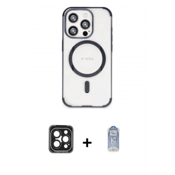 MARSİLYAN™- iPhone 15 Pro Max Kılıf Eksen Klasik Koleksiyonu - Siyah Joko Magic 5D Cam + PVD Metal Kamera Lens - SH