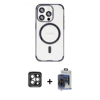 MARSİLYAN™- iPhone 15 Pro Max Kılıf Eksen Klasik Koleksiyonu - Siyah Vanessa Magic Cam + PVD Metal Kamera Lens - GI
