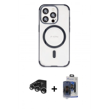 MARSİLYAN™- iPhone 15 Pro Max Kılıf Eksen Klasik Koleksiyonu - Siyah Vanessa Magic Cam + Raze Metal Kamera Lens - GS