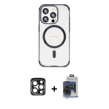 MARSİLYAN™- iPhone 15 Pro Max Kılıf Eksen Klasik Koleksiyonu - Siyah Vanessa Magic Cam + PVD Metal Kamera Lens - LT