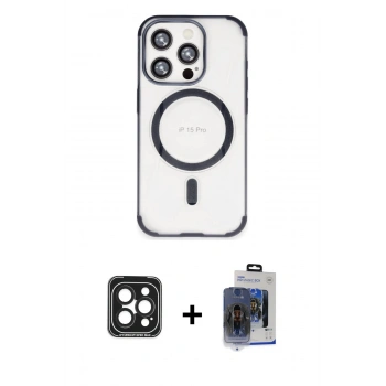 MARSİLYAN™- iPhone 15 Pro Max Kılıf Eksen Klasik Koleksiyonu - Siyah Vanessa Magic Cam + PVD Metal Kamera Lens - SH