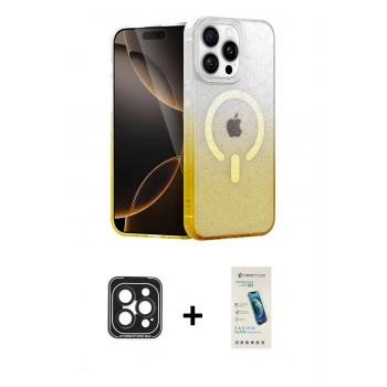 MARSİLYAN™- iPhone 15 Pro Max Kılıf Eksen Minimal Özel Seri - Şeffaf Pasifik Cam Ekran Koruyucu + PVD Metal Kamera Lens - SH