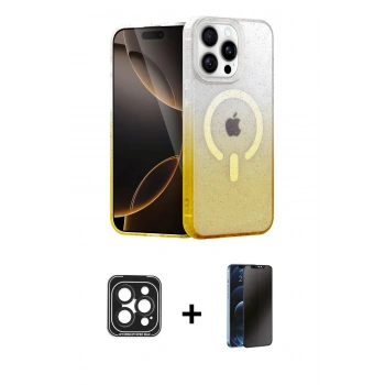 MARSİLYAN™- iPhone 15 Pro Max Kılıf Eksen Minimal Özel Seri - Siyah 3D Antistatik Hayalet Cam Ekran Koruyucu + PVD Metal Kamera Lens - SH