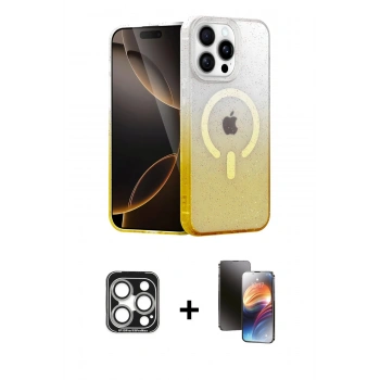 MARSİLYAN™- iPhone 15 Pro Max Kılıf Eksen Minimal Özel Seri - Siyah 3D Antistatik Mat Seramik Nano Ekran Koruyucu + PVD Metal Kamera Lens - GS