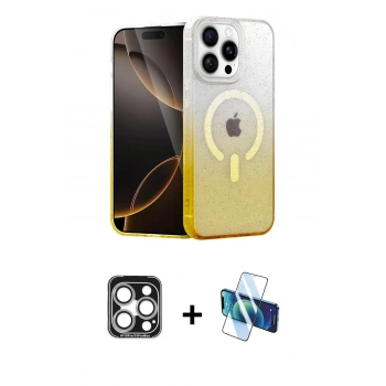 MARSİLYAN™- iPhone 15 Pro Max Kılıf Eksen Minimal Özel Seri - Siyah 3D Antistatik Seramik Nano Ekran Koruyucu + PVD Metal Kamera Lens - GS