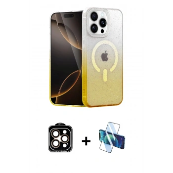 MARSİLYAN™- iPhone 15 Pro Max Kılıf Eksen Minimal Özel Seri - Siyah 3D Antistatik Seramik Nano Ekran Koruyucu + PVD Metal Kamera Lens - TU
