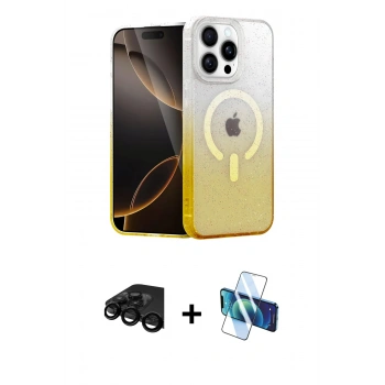 MARSİLYAN™- iPhone 15 Pro Max Kılıf Eksen Minimal Özel Seri - Siyah 3D Antistatik Seramik Nano Ekran Koruyucu + Raze Metal Kamera Lens - SH