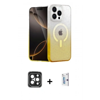 MARSİLYAN™- iPhone 15 Pro Max Kılıf Eksen Minimal Özel Seri - Siyah Bilvis 0.18mm Plus Cam Ekran Koruyucu + PVD Metal Kamera Lens - SH