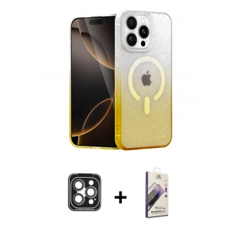 MARSİLYAN™- iPhone 15 Pro Max Kılıf Eksen Minimal Özel Seri - Siyah Bilvis 3D Mat Cam Ekran Koruyucu + PVD Metal Kamera Lens - GI
