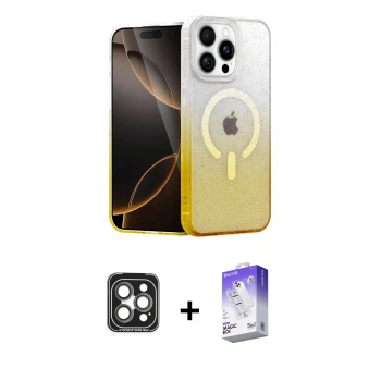 MARSİLYAN™- iPhone 15 Pro Max Kılıf Eksen Minimal Özel Seri - Siyah Bilvis 5in1 3D Magic Cam Ekran Koruyucu + PVD Metal Kamera Lens - GI
