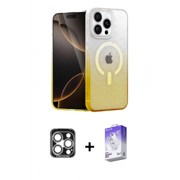 MARSİLYAN™- iPhone 15 Pro Max Kılıf Eksen Minimal Özel Seri - Siyah Bilvis 5in1 3D Magic Cam Ekran Koruyucu + PVD Metal Kamera Lens - GS