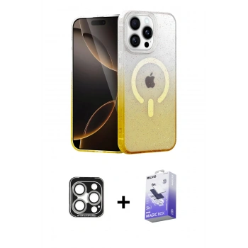 MARSİLYAN™- iPhone 15 Pro Max Kılıf Eksen Minimal Özel Seri - Siyah Bilvis 5in1 5D Magic Hayalet Cam Ekran Koruyucu + PVD Metal Kamera Lens - GS