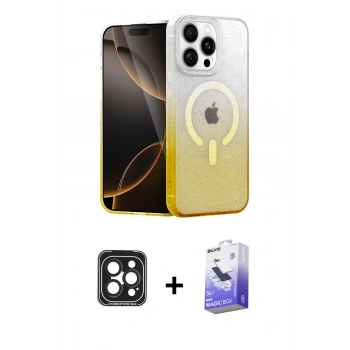 MARSİLYAN™- iPhone 15 Pro Max Kılıf Eksen Minimal Özel Seri - Siyah Bilvis 5in1 5D Magic Hayalet Cam Ekran Koruyucu + PVD Metal Kamera Lens - SH