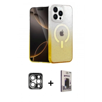 MARSİLYAN™- iPhone 15 Pro Max Kılıf Eksen Minimal Özel Seri - Siyah Bilvis Hayalet Cam Ekran Koruyucu + PVD Metal Kamera Lens - GS