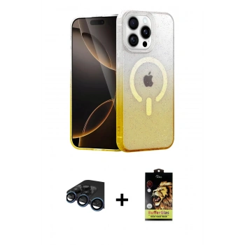MARSİLYAN™- iPhone 15 Pro Max Kılıf Eksen Minimal Özel Seri - Siyah Buffer Cam Ekran Koruyucu + Raze Metal Kamera Lens - LT