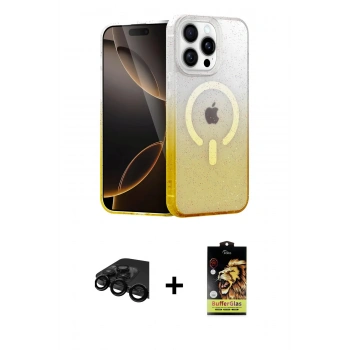MARSİLYAN™- iPhone 15 Pro Max Kılıf Eksen Minimal Özel Seri - Siyah Buffer Cam Ekran Koruyucu + Raze Metal Kamera Lens - SH