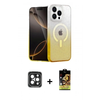 MARSİLYAN™- iPhone 15 Pro Max Kılıf Eksen Minimal Özel Seri - Siyah Buffer Cam Ekran Koruyucu + PVD Metal Kamera Lens - SH