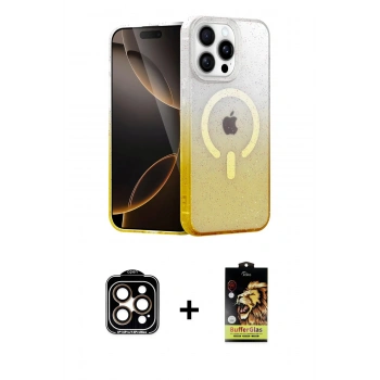 MARSİLYAN™- iPhone 15 Pro Max Kılıf Eksen Minimal Özel Seri - Siyah Buffer Cam Ekran Koruyucu + PVD Metal Kamera Lens - TU