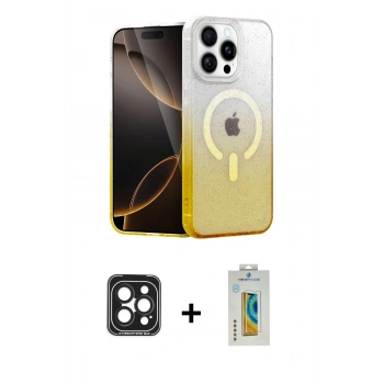 MARSİLYAN™- iPhone 15 Pro Max Kılıf Eksen Minimal Özel Seri - Siyah Polymer Nano Ekran Koruyucu + PVD Metal Kamera Lens - SH