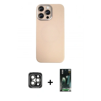 MARSİLYAN™- iPhone 15 Pro Max Kılıf Eksen Prime - Şeffaf 360 Full Body Arka Koruyucu + PVD Metal Kamera Lens - GI