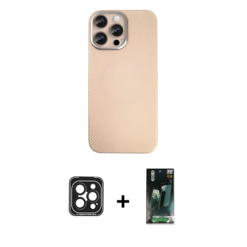 MARSİLYAN™- iPhone 15 Pro Max Kılıf Eksen Prime - Şeffaf 360 Full Body Arka Koruyucu + PVD Metal Kamera Lens - SH