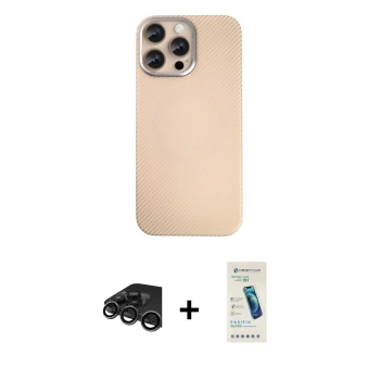MARSİLYAN™- iPhone 15 Pro Max Kılıf Eksen Prime - Şeffaf Pasifik Cam Ekran Koruyucu + Raze Metal Kamera Lens - TMGI