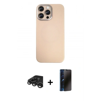 MARSİLYAN™- iPhone 15 Pro Max Kılıf Eksen Prime - Siyah 3D Antistatik Hayalet Cam Ekran Koruyucu + Raze Metal Kamera Lens - TMGI