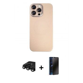 MARSİLYAN™- iPhone 15 Pro Max Kılıf Eksen Prime - Siyah 3D Antistatik Hayalet Cam Ekran Koruyucu + Raze Metal Kamera Lens - SH
