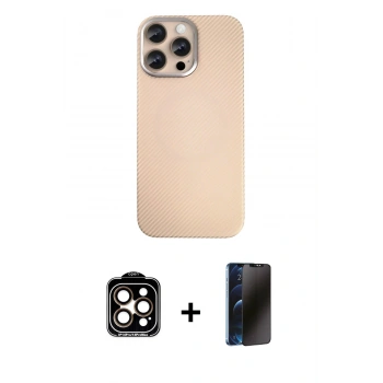 MARSİLYAN™- iPhone 15 Pro Max Kılıf Eksen Prime - Siyah 3D Antistatik Hayalet Cam Ekran Koruyucu + PVD Metal Kamera Lens - TU