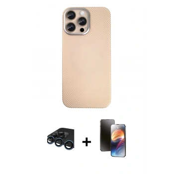 MARSİLYAN™- iPhone 15 Pro Max Kılıf Eksen Prime - Siyah 3D Antistatik Mat Seramik Nano Ekran Koruyucu + Raze Metal Kamera Lens - LT