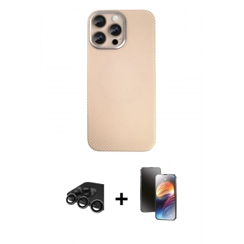 MARSİLYAN™- iPhone 15 Pro Max Kılıf Eksen Prime - Siyah 3D Antistatik Mat Seramik Nano Ekran Koruyucu + Raze Metal Kamera Lens - TMGI