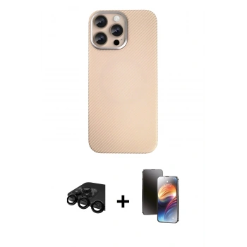 MARSİLYAN™- iPhone 15 Pro Max Kılıf Eksen Prime - Siyah 3D Antistatik Mat Seramik Nano Ekran Koruyucu + Raze Metal Kamera Lens - SH