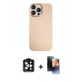 MARSİLYAN™- iPhone 15 Pro Max Kılıf Eksen Prime - Siyah 3D Antistatik Mat Seramik Nano Ekran Koruyucu + PVD Metal Kamera Lens - TU