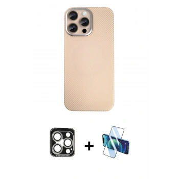 MARSİLYAN™- iPhone 15 Pro Max Kılıf Eksen Prime - Siyah 3D Antistatik Seramik Nano Ekran Koruyucu + PVD Metal Kamera Lens - GS