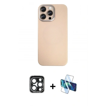 MARSİLYAN™- iPhone 15 Pro Max Kılıf Eksen Prime - Siyah 3D Antistatik Seramik Nano Ekran Koruyucu + PVD Metal Kamera Lens - LT