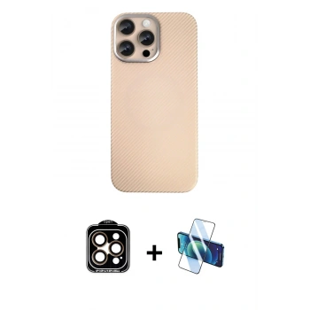 MARSİLYAN™- iPhone 15 Pro Max Kılıf Eksen Prime - Siyah 3D Antistatik Seramik Nano Ekran Koruyucu + PVD Metal Kamera Lens - TU