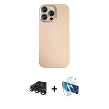 MARSİLYAN™- iPhone 15 Pro Max Kılıf Eksen Prime - Siyah 3D Antistatik Seramik Nano Ekran Koruyucu + Raze Metal Kamera Lens - TMGI