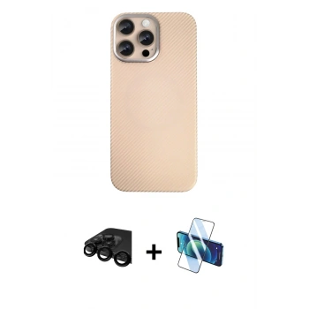 MARSİLYAN™- iPhone 15 Pro Max Kılıf Eksen Prime - Siyah 3D Antistatik Seramik Nano Ekran Koruyucu + Raze Metal Kamera Lens - SH