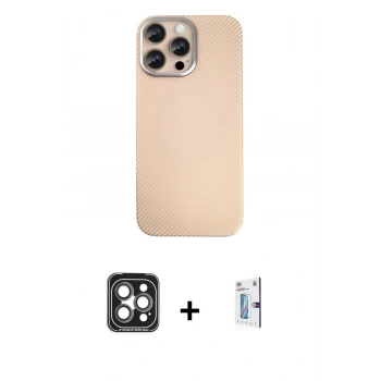 MARSİLYAN™- iPhone 15 Pro Max Kılıf Eksen Prime - Siyah Bilvis 0.18mm Plus Cam Ekran Koruyucu + PVD Metal Kamera Lens - GI