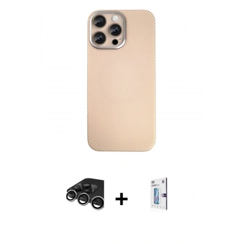 MARSİLYAN™- iPhone 15 Pro Max Kılıf Eksen Prime - Siyah Bilvis 0.18mm Plus Cam Ekran Koruyucu + Raze Metal Kamera Lens - GS