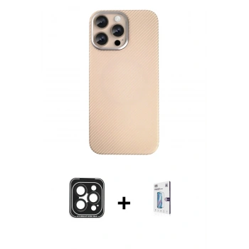MARSİLYAN™- iPhone 15 Pro Max Kılıf Eksen Prime - Siyah Bilvis 0.18mm Plus Cam Ekran Koruyucu + PVD Metal Kamera Lens - SH